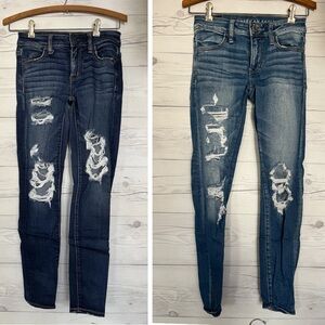 Lot of 2 American Eagle Super Stretch Jegging Skinny Jeans Size 0 Short Distress